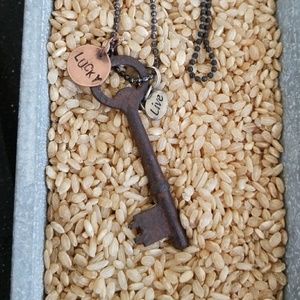 💗 HANDMADE Long Boho Necklace with Key & Charms